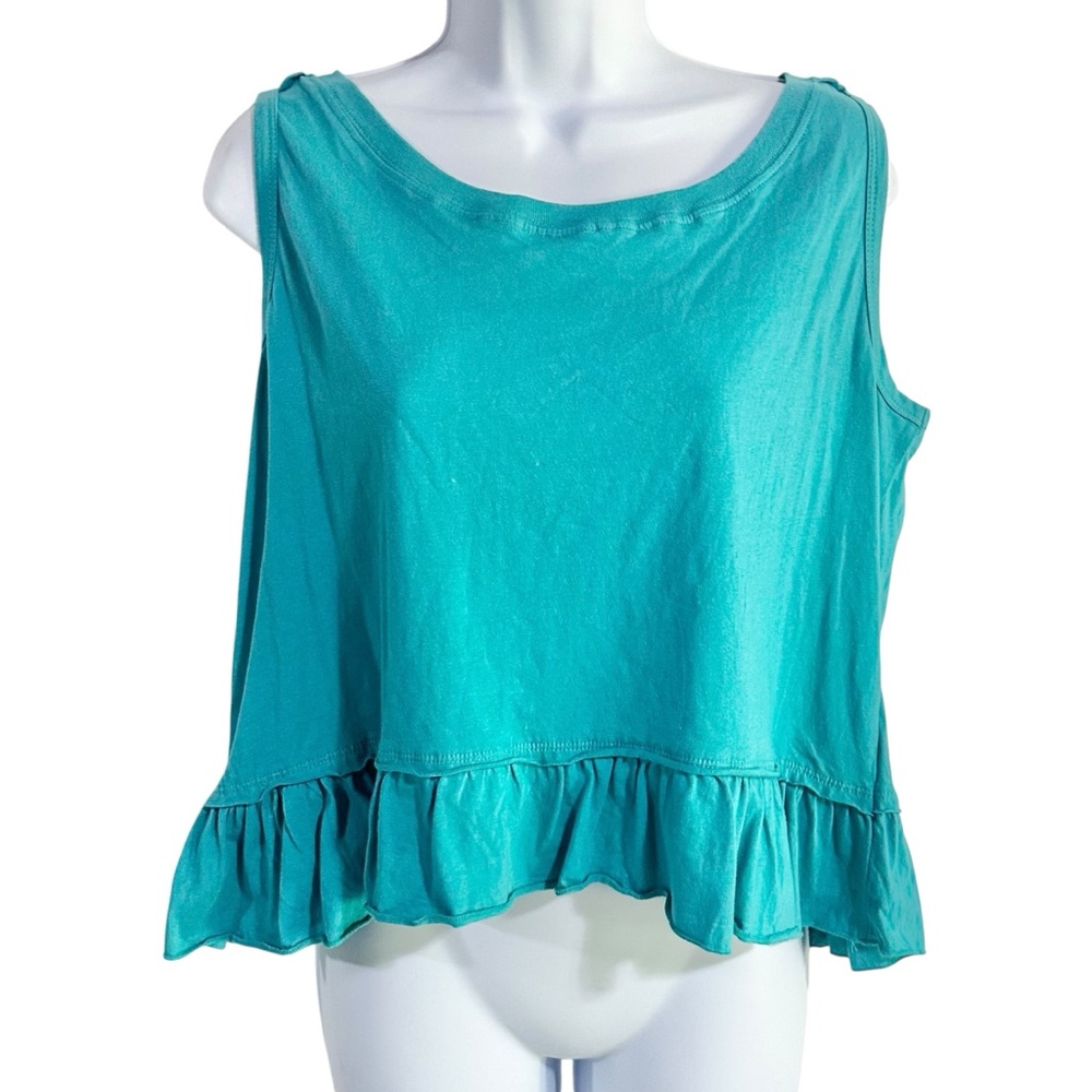 Buffalo David Bitton Teal Blue Peplum Ruffled Hem Flounce Tank Top Small NWT